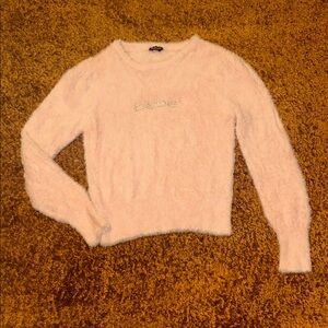 bebe Cream Fuzzy Crew Neck Sweater